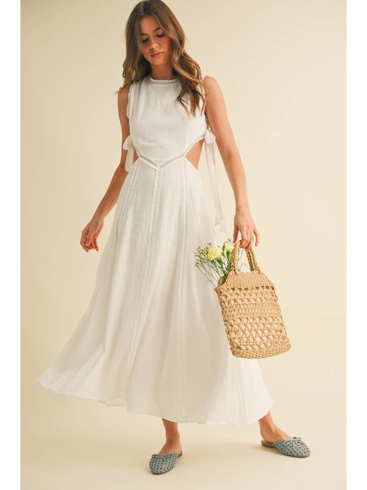 Klesis - Wholesale Dress - Women's - ID9098 SIDE TIED DETAIL MIDI DRESS WITH LACE TRIM
