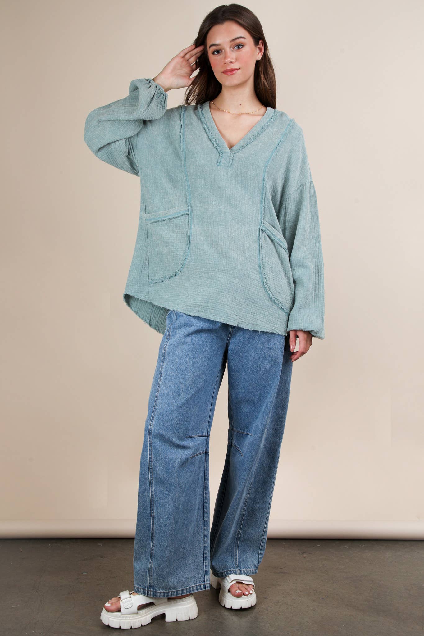 VERY J - Wholesale Shirt - Women's - NT12105-Washed Cotton Gauze Oversized Top5