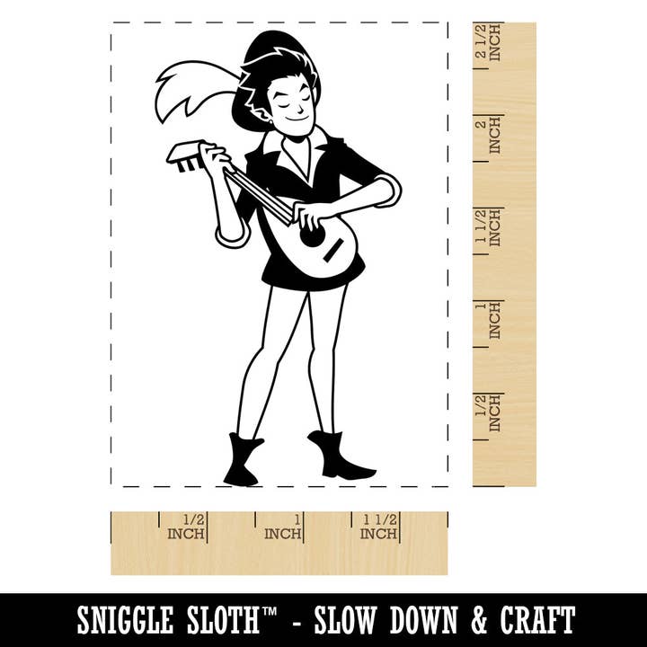 Sniggle Sloth - Wholesale Rubber/Decorative Stamp - Medieval Bard Troubadour with Lute Rectangle Rubber Stamp for Stamping Crafting1