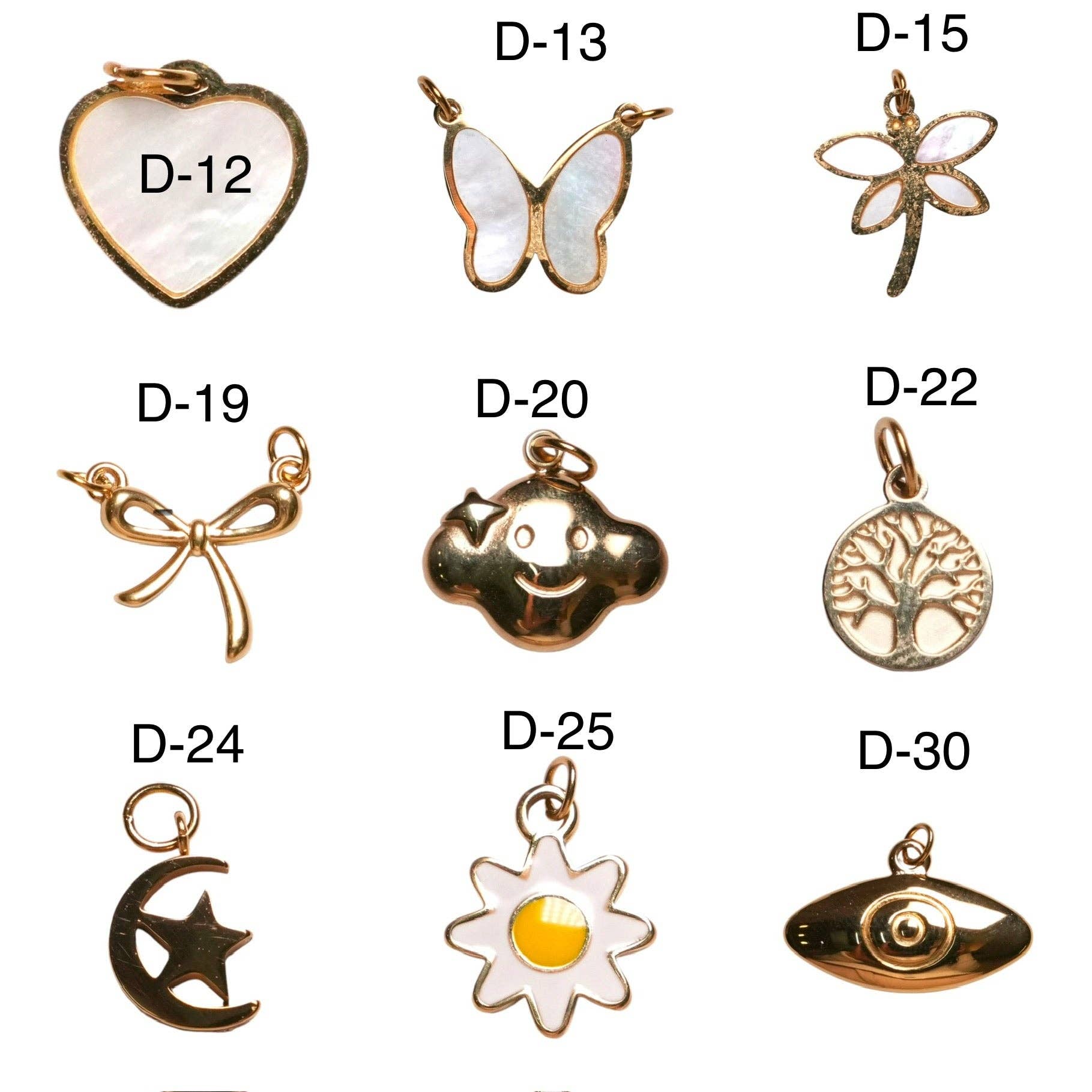 Foliesbijoux – Pendente/pingente individual por atacado – Conjunto de 5 pingentes/charms em aço inoxidável dourado (9 modelos disponíveis)1