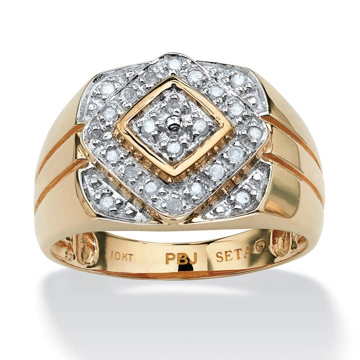 Men's 1/4 TCW Round Diamond Geometric Ring in 10k Gold for wholesale by PalmBeach Jewelry