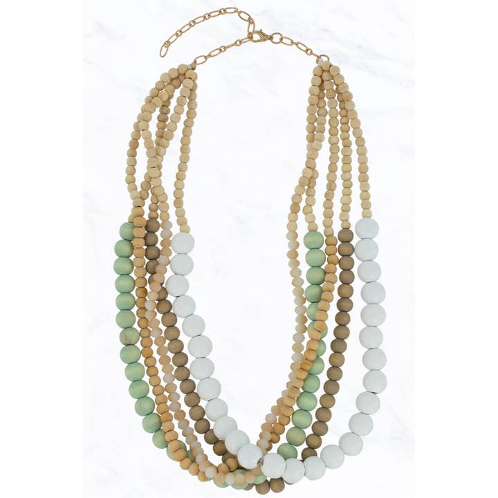 Suzie Q USA - Wholesale Beaded/Pearl Necklace - Multi Wood Bead Necklace