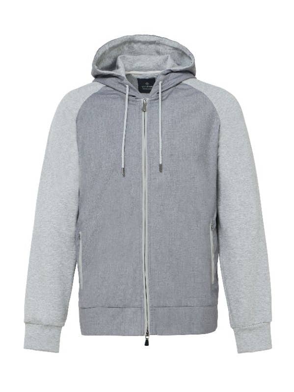 Grå huvtröja med dragkedja och dubbelvävda interlockärmar för wholesale av Luchiano Visconti