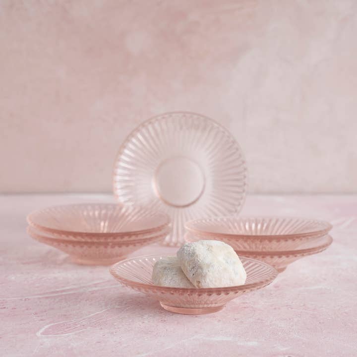 Pressed Pink Glass Small Plates - Set of 6 for wholesale by The Collective