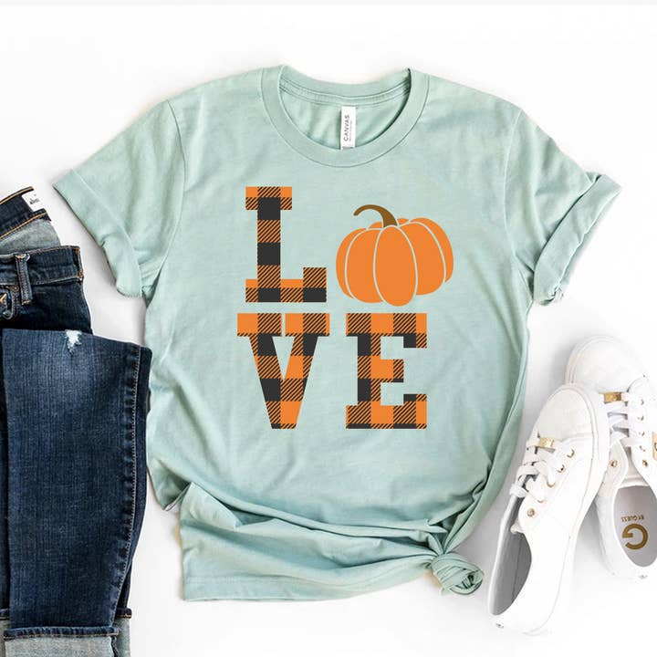 Maglietta Love Fall Pumpkin - Bella Canvas per la vendita all'ingrosso da parte di Printliss
