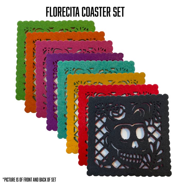 Xochico - Wholesale Coasters - Double-sided Felt "Papel Picado" Coaster Sets (Florals)15