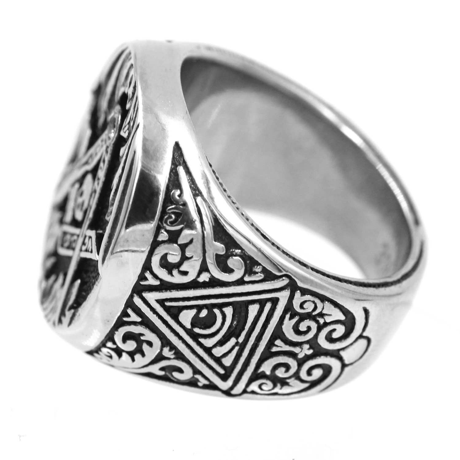 Awaken - Wholesale Signet Ring - Handmade Masonry Skull Ring with Crystal - A-4815