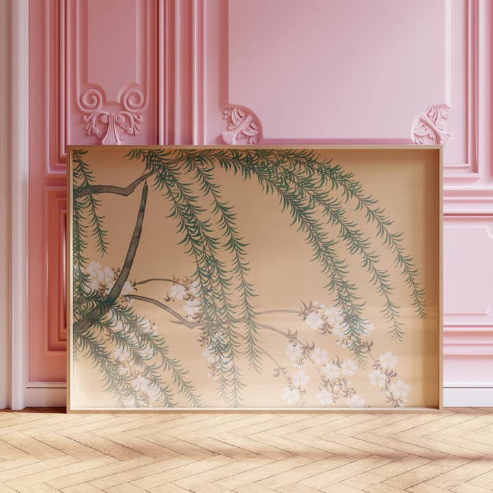 Ink & Drop - Wholesale Art Print - Willow and Cherry Art Print by Kamisaka Sekka