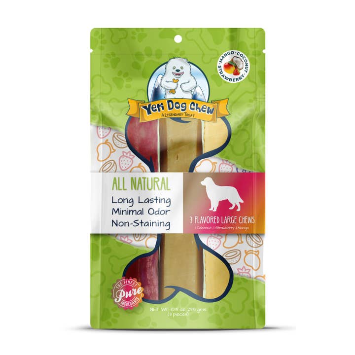 Pet Palette Distribution - Wholesale Pet Treats - Dog - Yeti Dog Chews Coconut/Strawberry/Mango Large 3pk 10.5oz