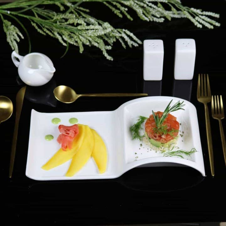 Little White Dish - Wholesale Salad Plate - Sectional Salad Plate-Set of 4
