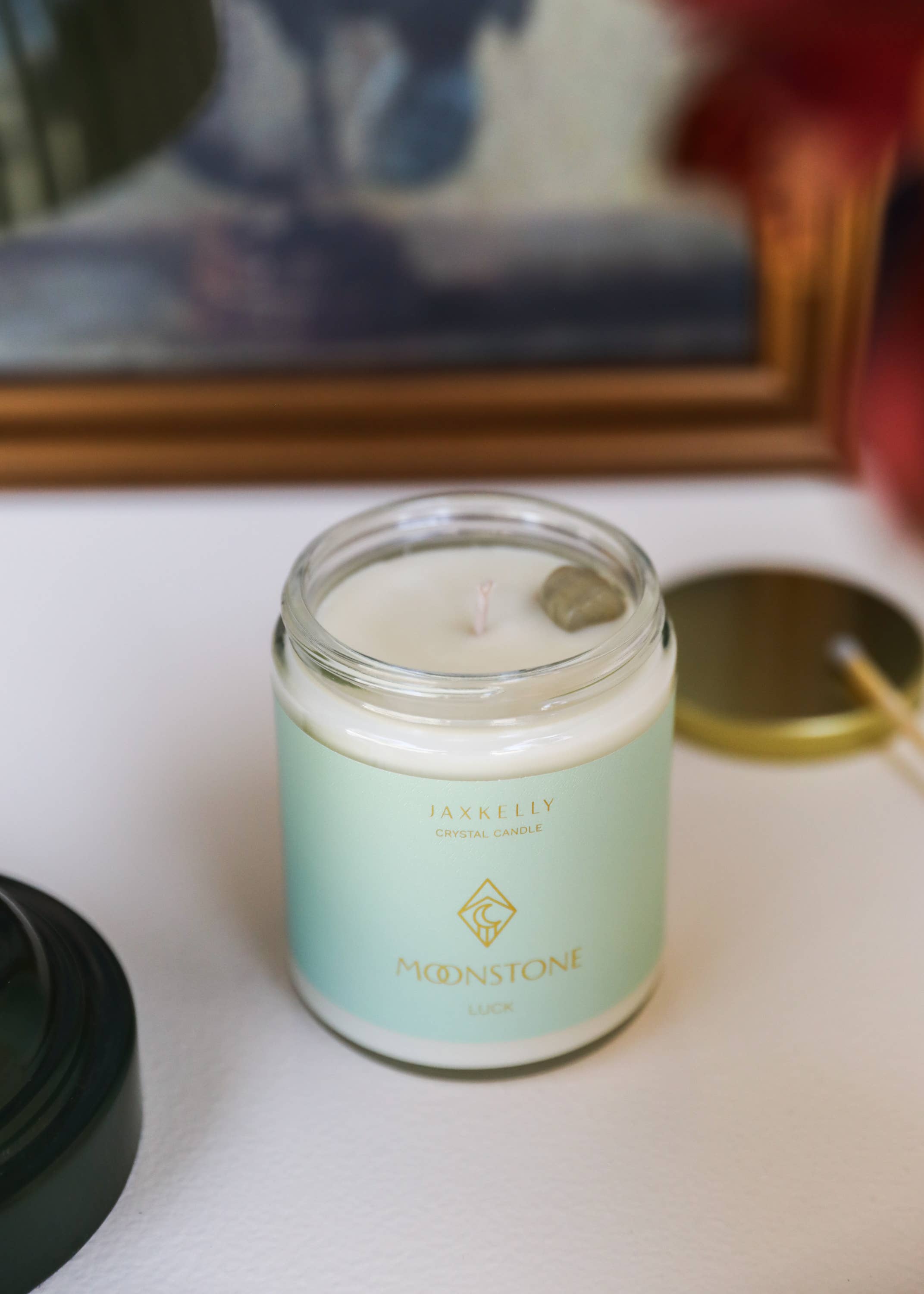 JaxKelly Candles - Wholesale Jar/Filled Candle - 9oz Clear Crystal Candles - Moonstone - Good Luck6