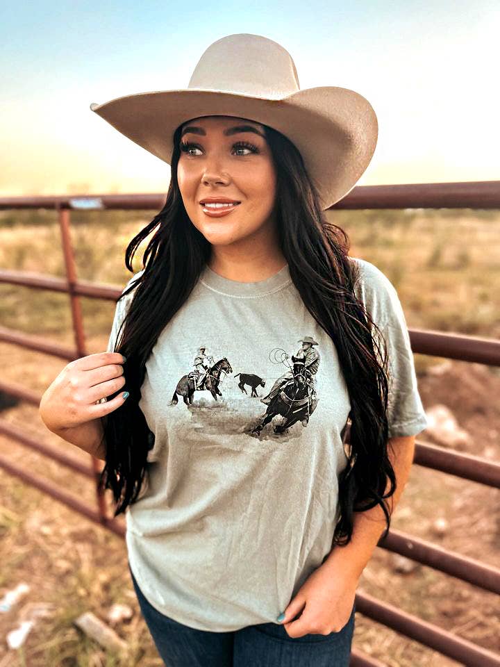 DOLLY ESTELLE - Wholesale Screen Printed T-Shirt - Women's - Team Ropin' - Tees