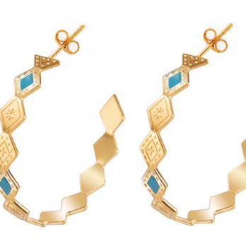 Geometriske Hoops Øreringe - Trekantblå - Guld for engroshandel hos Omen Bazaar LLC