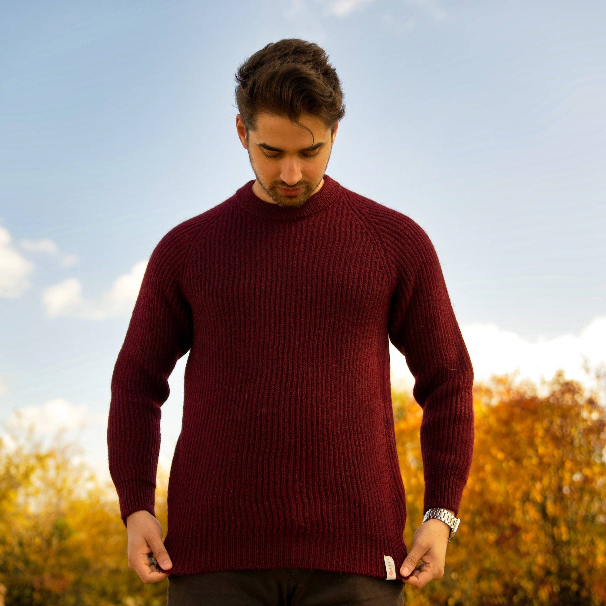 Mars Knitwear – wholesale Knitted jumper – Men′s – British Wool Seamless - Hawking - Burgundy1