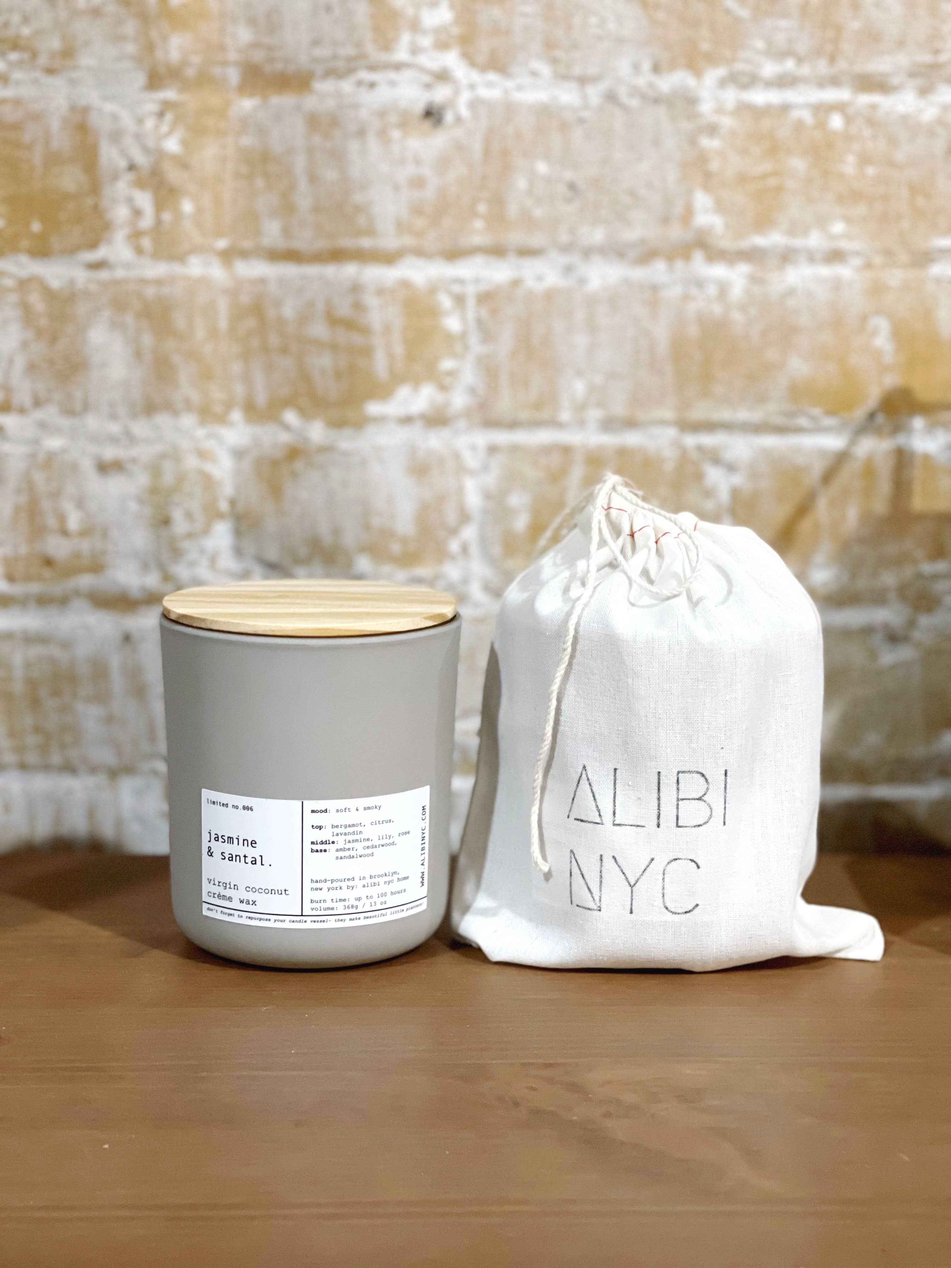 ALIBI NYC - Vente Bougie en bocal - JASMIN + SANTAL | CRÈME DE NOIX DE COCO VIERGE & MÈCHE EN BOIS BOUGIE1