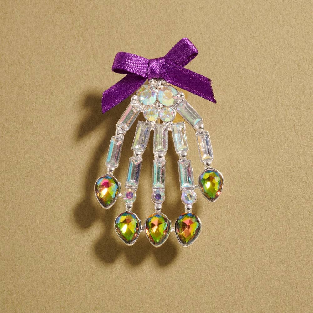 Designature New York - Wholesale Brooch - Skeleton Hand Ribbon Brooch Pin with Rhinestone4