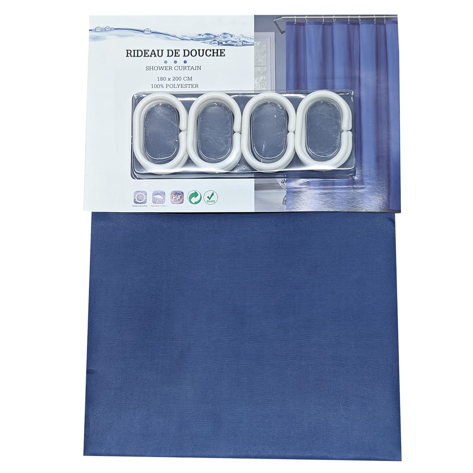 Super Bazaar - Wholesale Shower Curtain - Waterproof Shower Curtain - With 12 Rings - Polyester 1