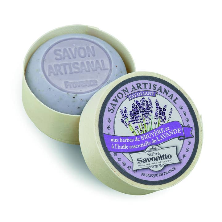 Lavender Exfoliating Soap in Wooden Box 100g for wholesale by MAITRE SAVONITTO
