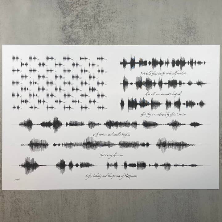 US Declaration Ljudvåg Flagga Väggkonst Tryck 12x18in 1776 för wholesale av The Soundwave Booth