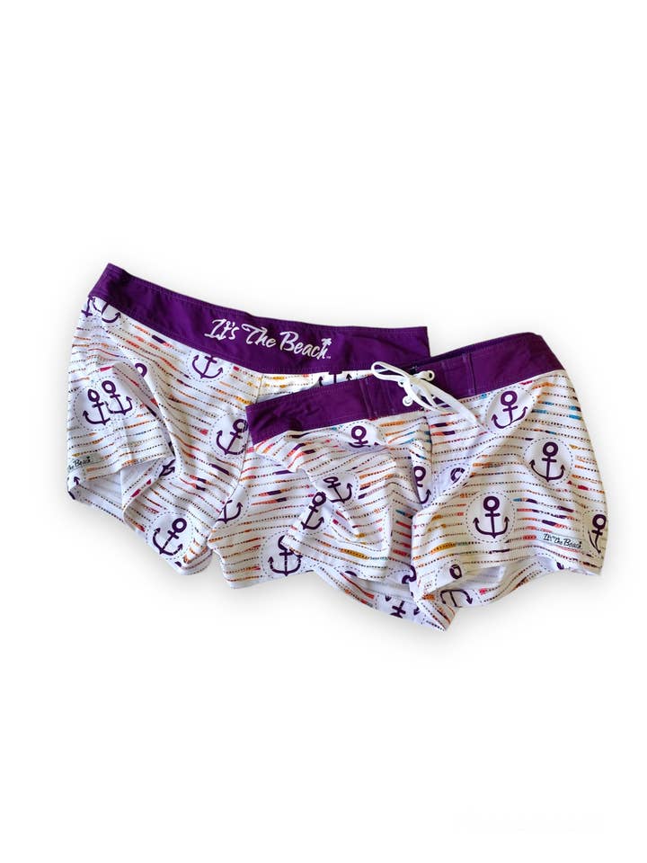 Anchor Board Shorts- Flat Waist for wholesale by It's The Beach