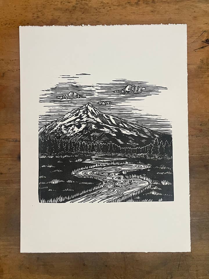 Mt Jefferson Block Print 16x20 for wholesale by Kelsi Cross Studios