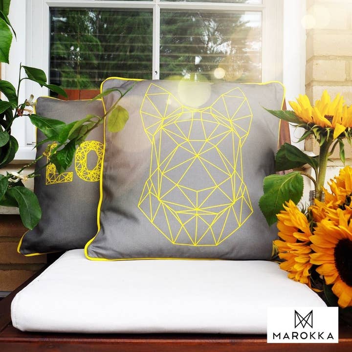 Geometric Animal and word print cushions for wholesale by Marokka Design
