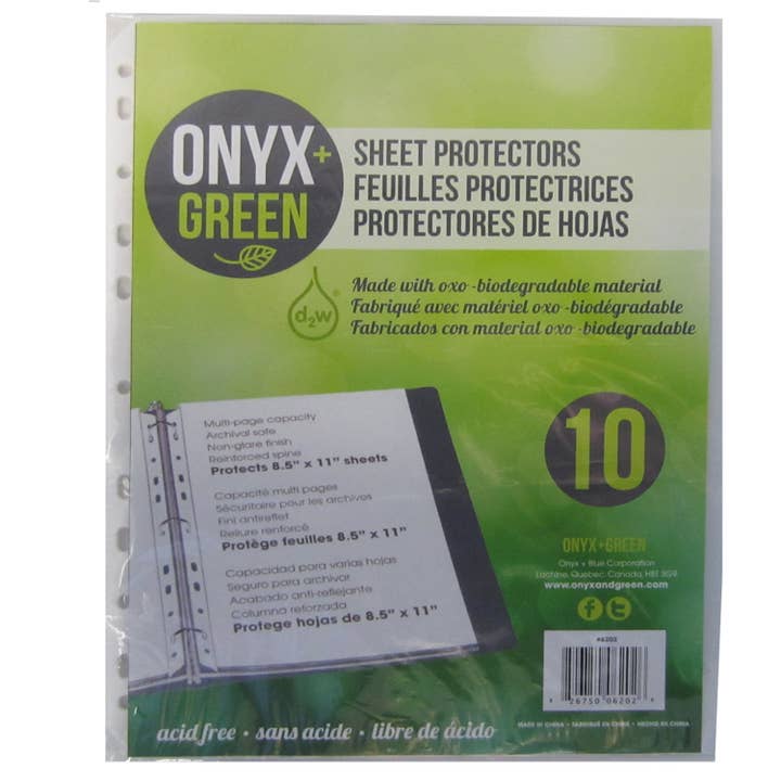 Lot de 10 protecteurs de feuilles, 8,5 « X11", oxo-biodégradables pour la vente par Onyx and Green