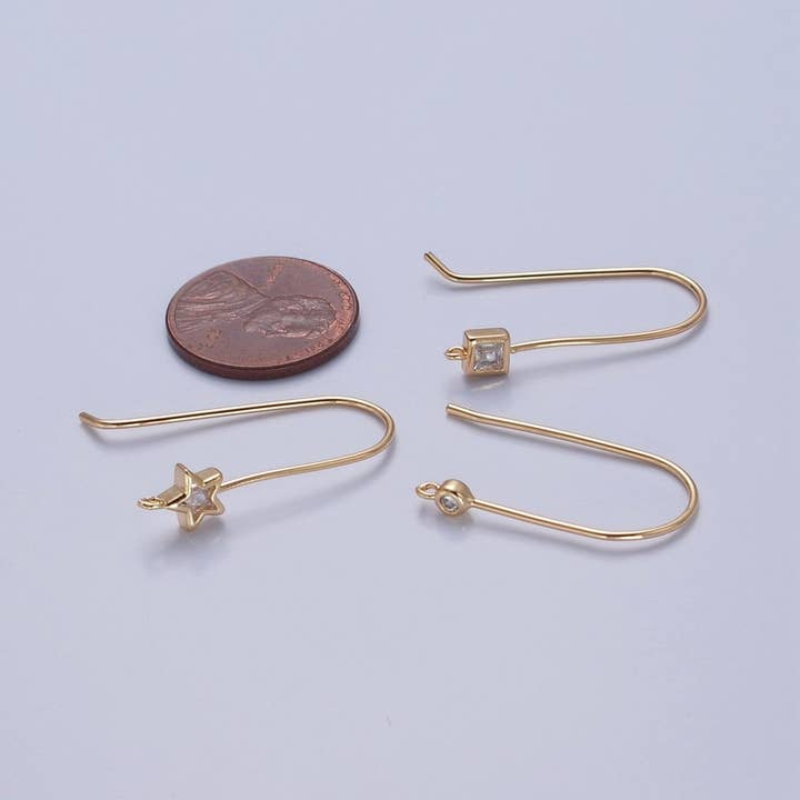 Aim Eternal - Wholesale Hoop Earrings - Gold Filled French Hook Earrings, Geometric Marquise Heart Baguette Oval Square Star Round CZ Cubic Zirconia Fish Hook Earrings with Open Link Loop for Earrings Making L-802~L-8087