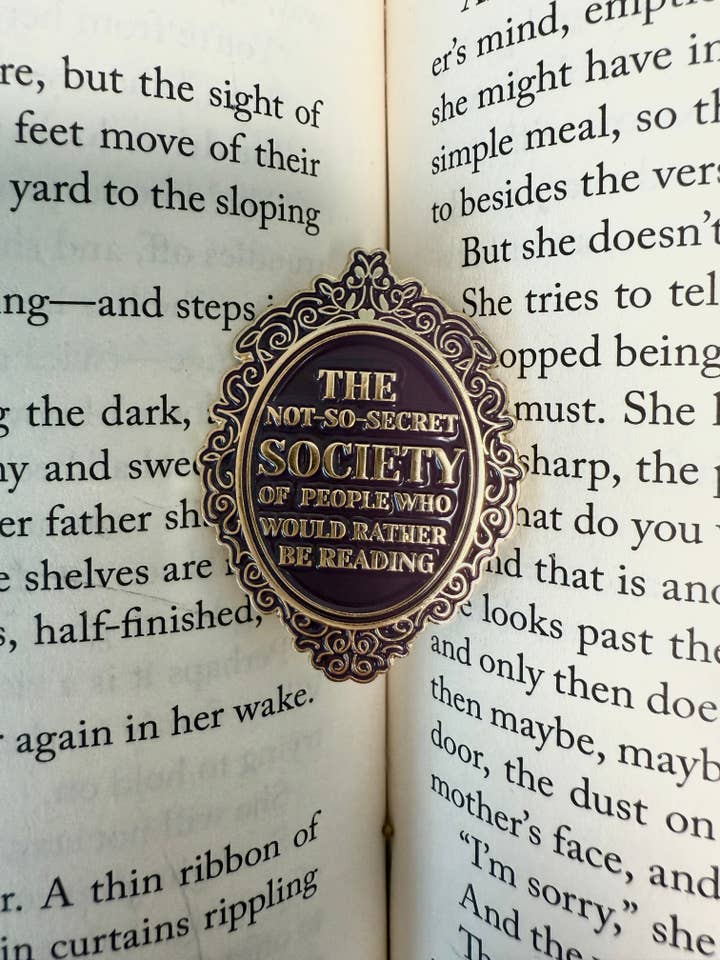 The not so secret society of people who would rather be reading enamel pin for wholesale by The Bookclub Boutique