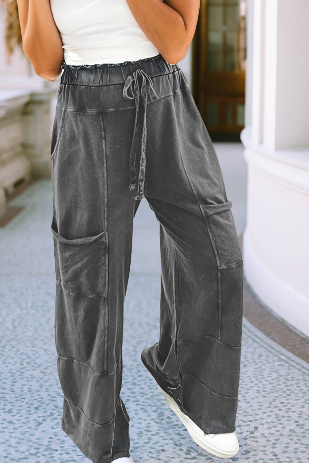 Little Daisy Closet - Wholesale Pants - Women's -  LDC Mineral Wash Lace-up High Waist Raw Hem Patched Pants6