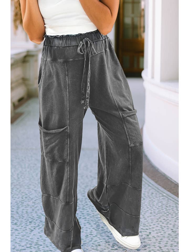 Little Daisy Closet - Wholesale Pants - Women's - LDC Mineral Wash Lace-up High Waist Raw Hem Patched Pants6