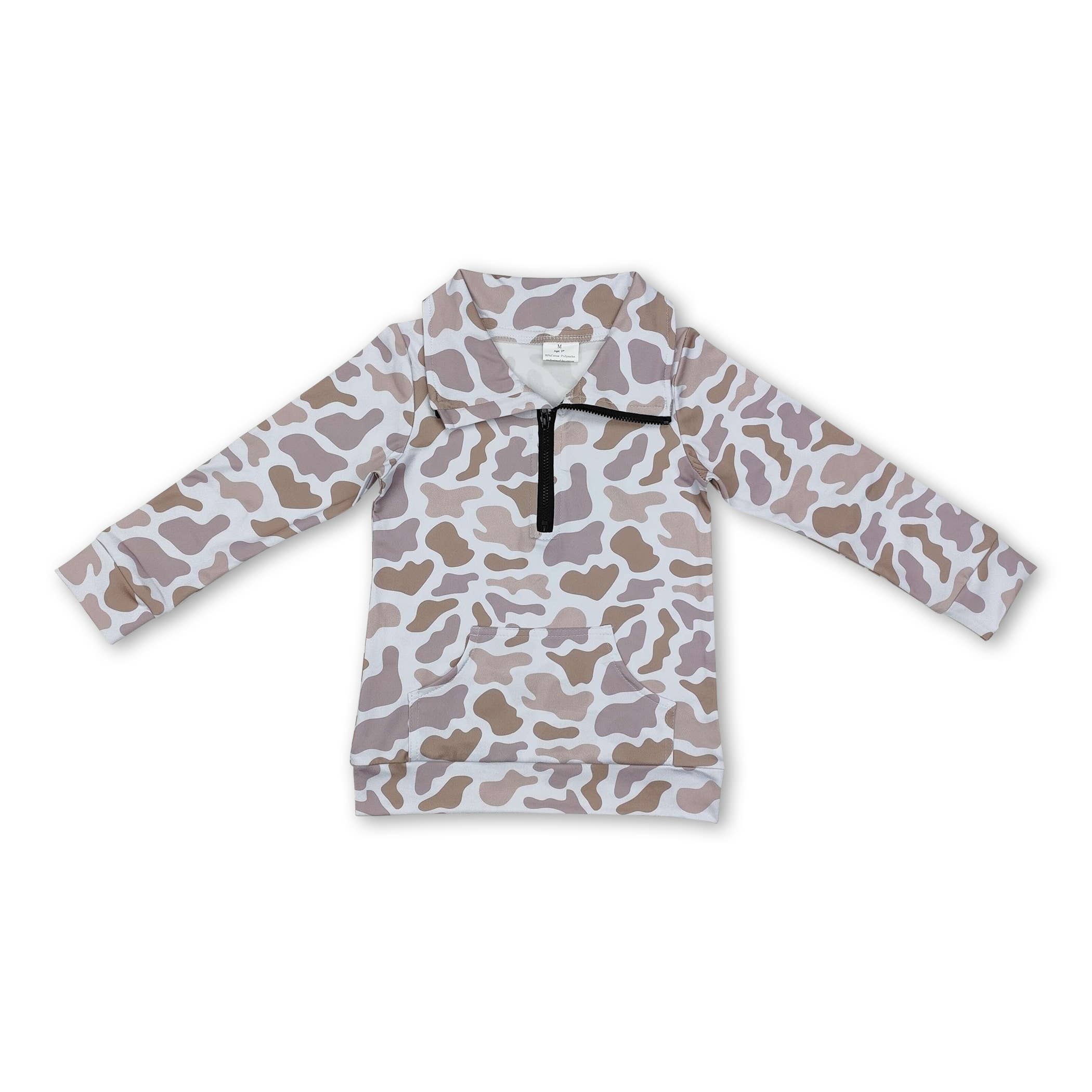 Yawoo Garments - Vente Sweat-shirt – enfant - Pull à fermeture éclair pour enfants à manches longues avec poche en camouflage gris5
