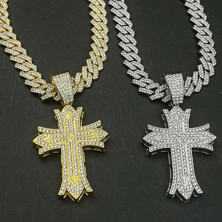 Collar con colgante en forma de cruz con cadena cubana de hip hop para venta al por mayor de GemMeet
