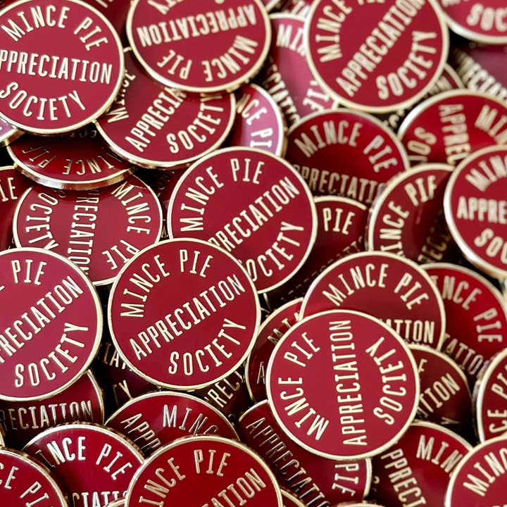 Alphabet Bags - Wholesale Lapel pin/button - Mince Pie Appreciation Society - Burgundy - Enamel Pin4