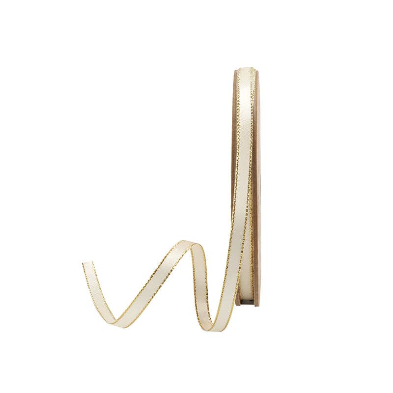 LA Ribbons Wholesale - Wholesale Ribbon - Gift Wrapping - 1/4" Metallic Edge Satin Ribbon | Yellow/Gold | 25 Yard Roll