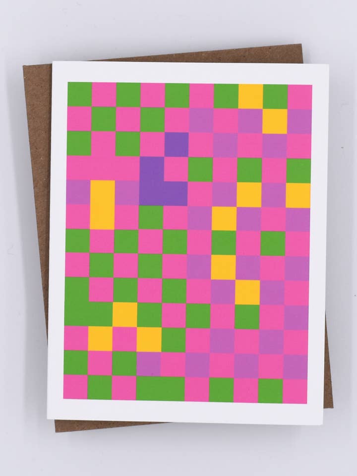 Checkers pattern card BLUE & PINK for wholesale by Printerette Press
