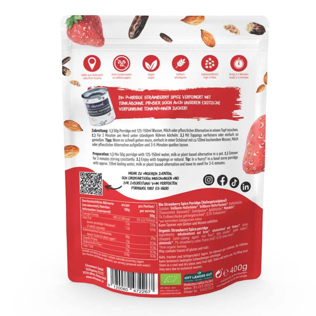 ehrenwort. Genussmomente - Wholesale Ontbijtgranen - Biologische havermoutpap met aardbei en specerijen2