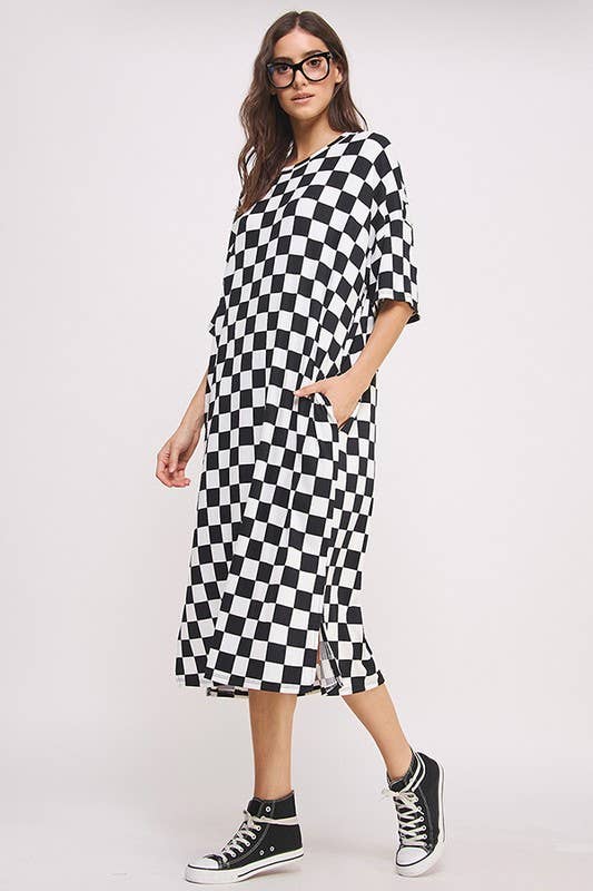 JADE BY JANE – wholesale Dress – Women's – 1/2 SLEEVE RIBBED CHECKERBOARD MIDI DRESS2