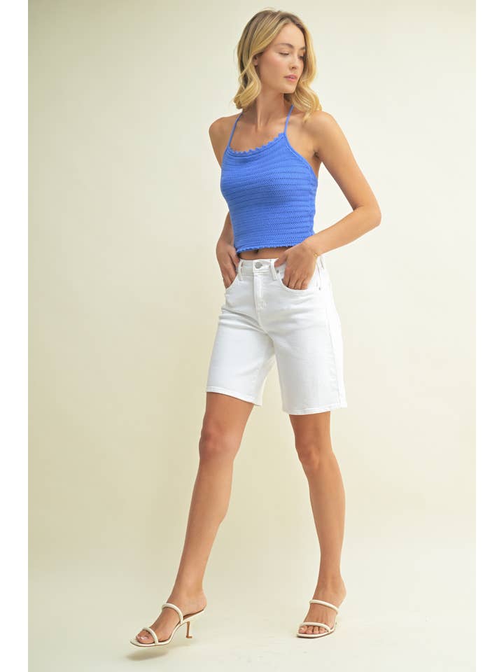 JUST BLACK DENIM - Wholesale Shorts - Women's - BH492J - OPT WHT - Stretch Longer Length Short
