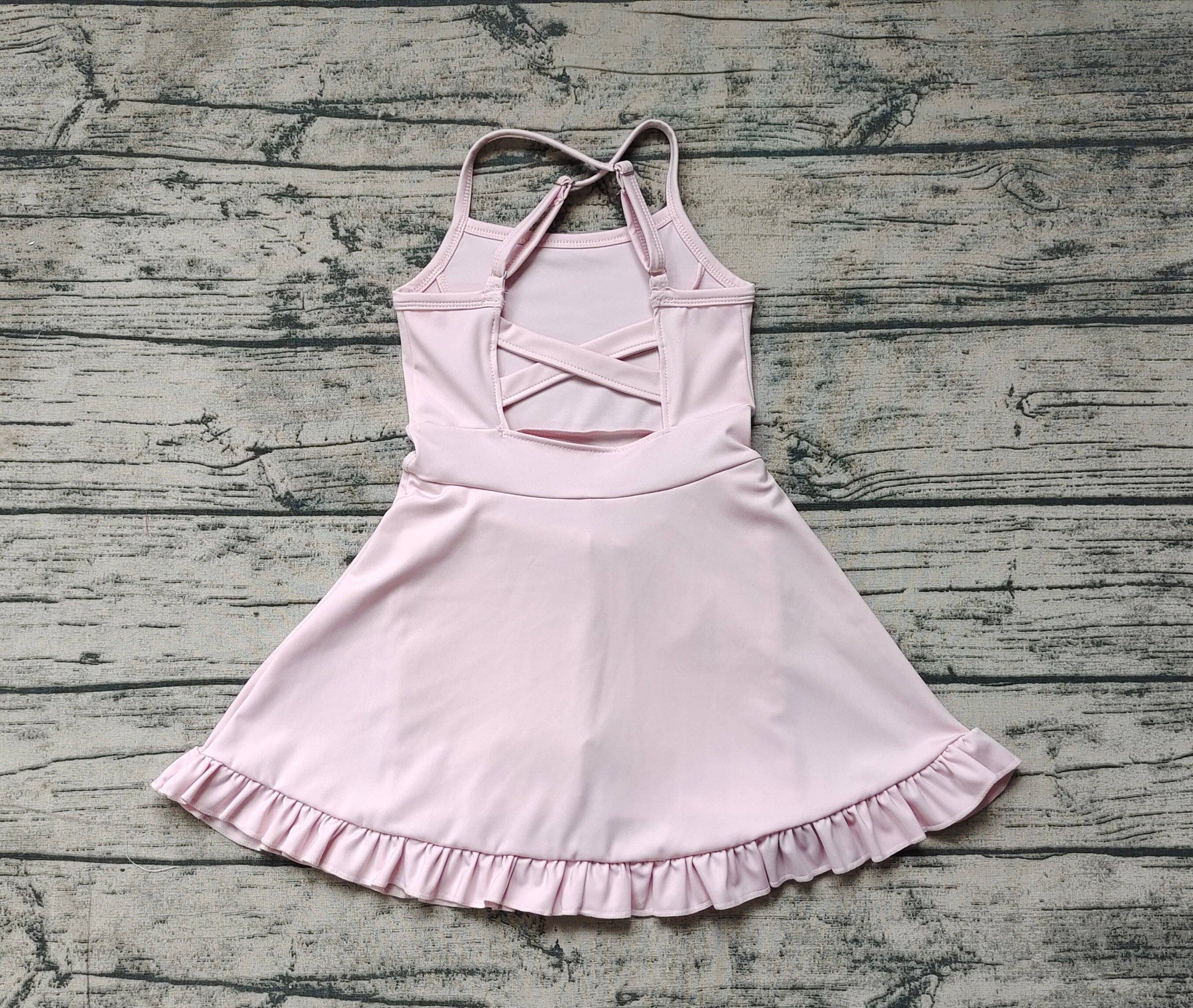 Aier Wholesale - Wholesale Athletic Dress - Kids - Baby Girls Pink Knit Knee Length Active Wear Dresses4