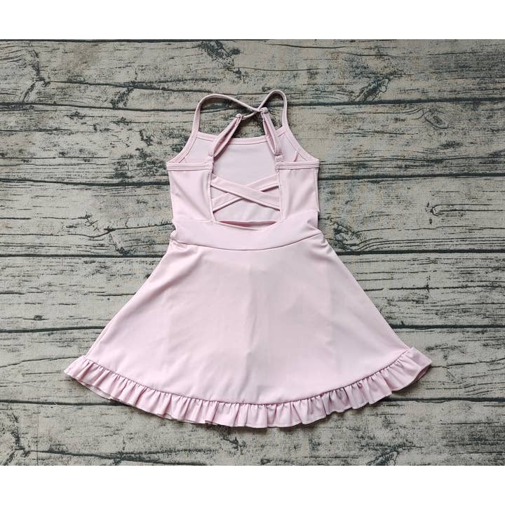Aier Wholesale - Wholesale Athletic Dress - Kids - Baby Girls Pink Knit Knee Length Active Wear Dresses4