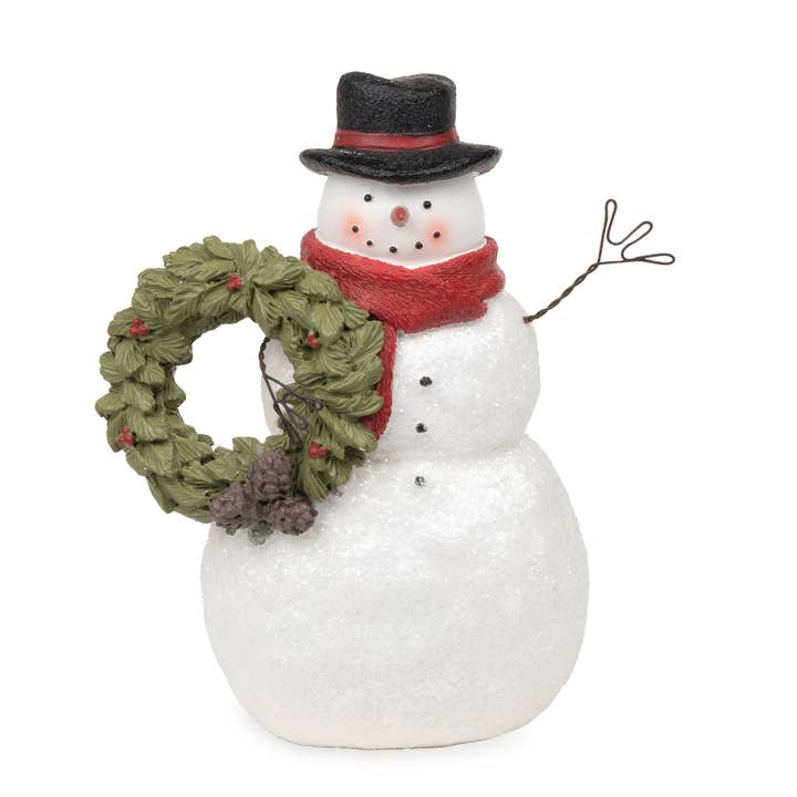 Blossom Bucket & Crossroads Home - Wholesale Christmas Decoration - Traditional Snowman W/Christmas Wreath