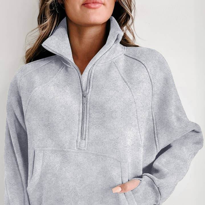 Solid Color Quarter Zip Stand Neck Kangaroo Pocket Sweatshirt and other Purchase Wholesale quarter. Free Returns & Net 60 Terms on Faire trending on Faire.