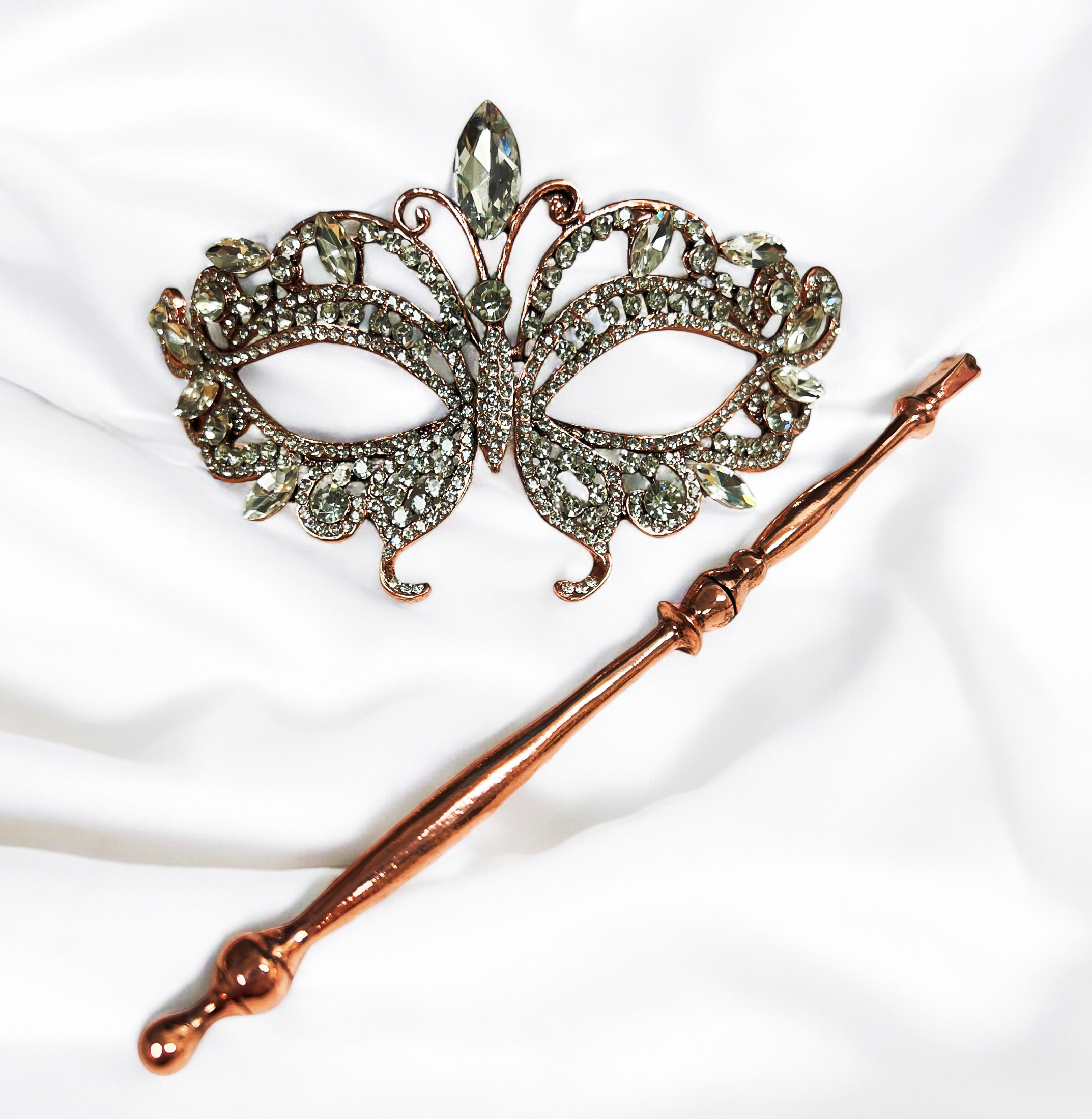Happy Dream Gifts - Wholesale Costume - Unisex - Butterfly Masquerade Mask with Stick, Crystal Copper Mask8