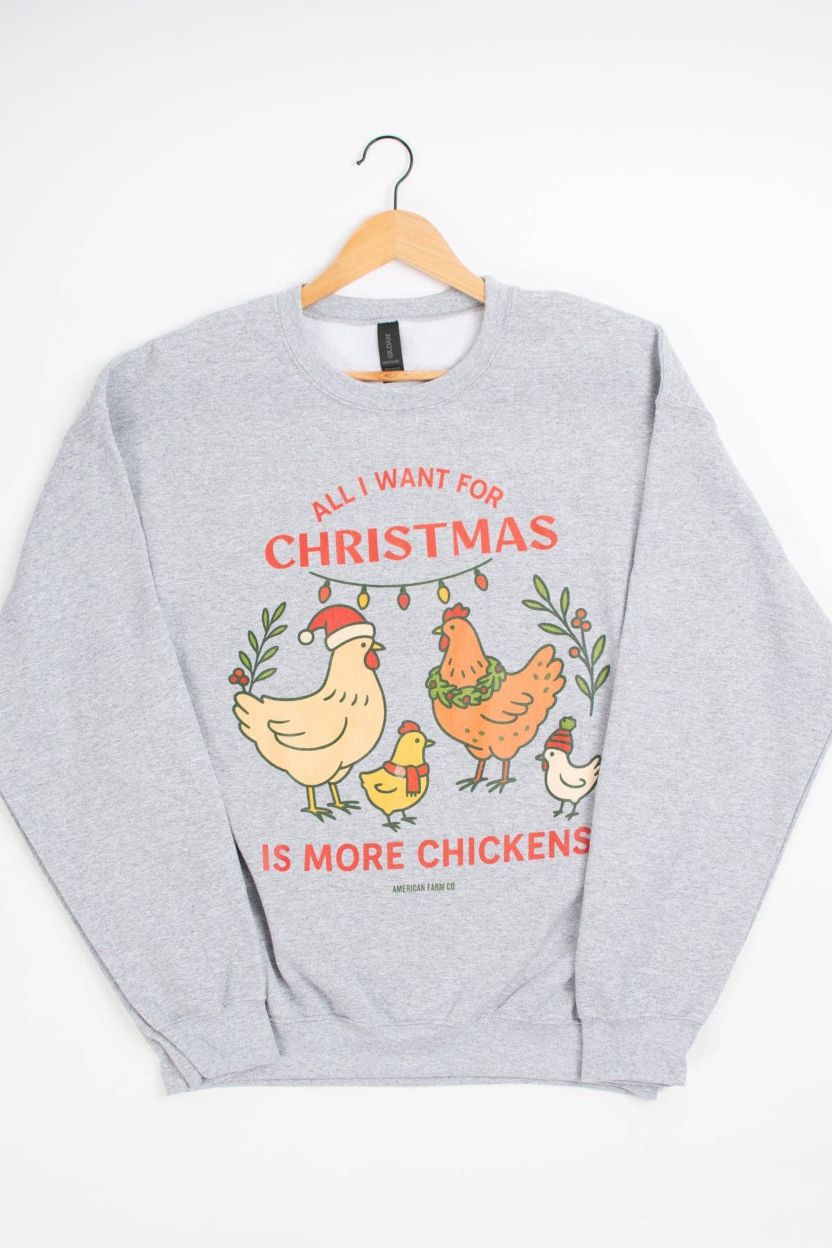 American Farm Company - Wholesale Graphic Sweatshirt - Women's - 'All I Want for Christmas is More Chickens' Graphic Crewneck2