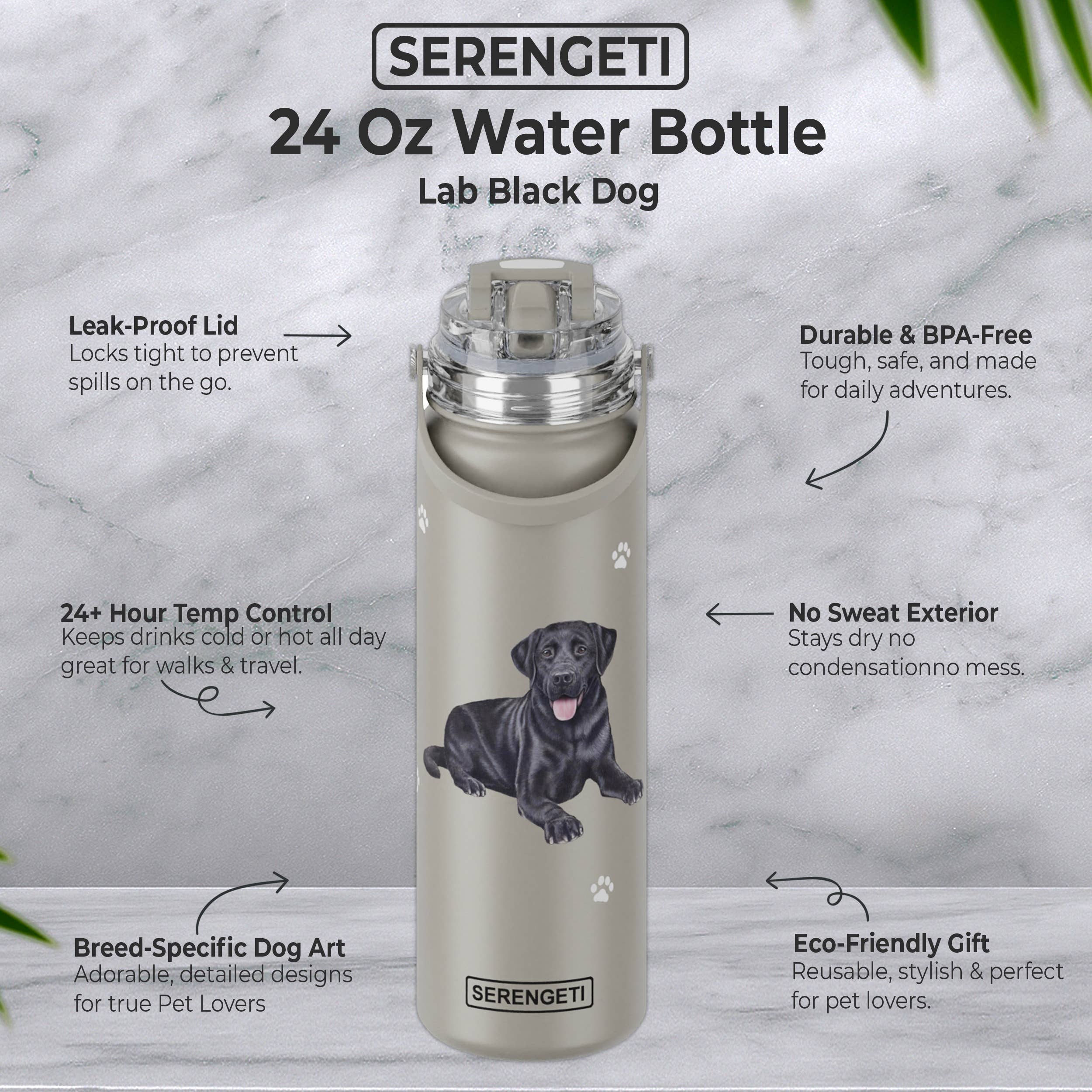 E&S Pets - Vente Bouteilles d'eau - Labrador - Noir - Bouteille d'eau en acier inoxydable - 24oz2