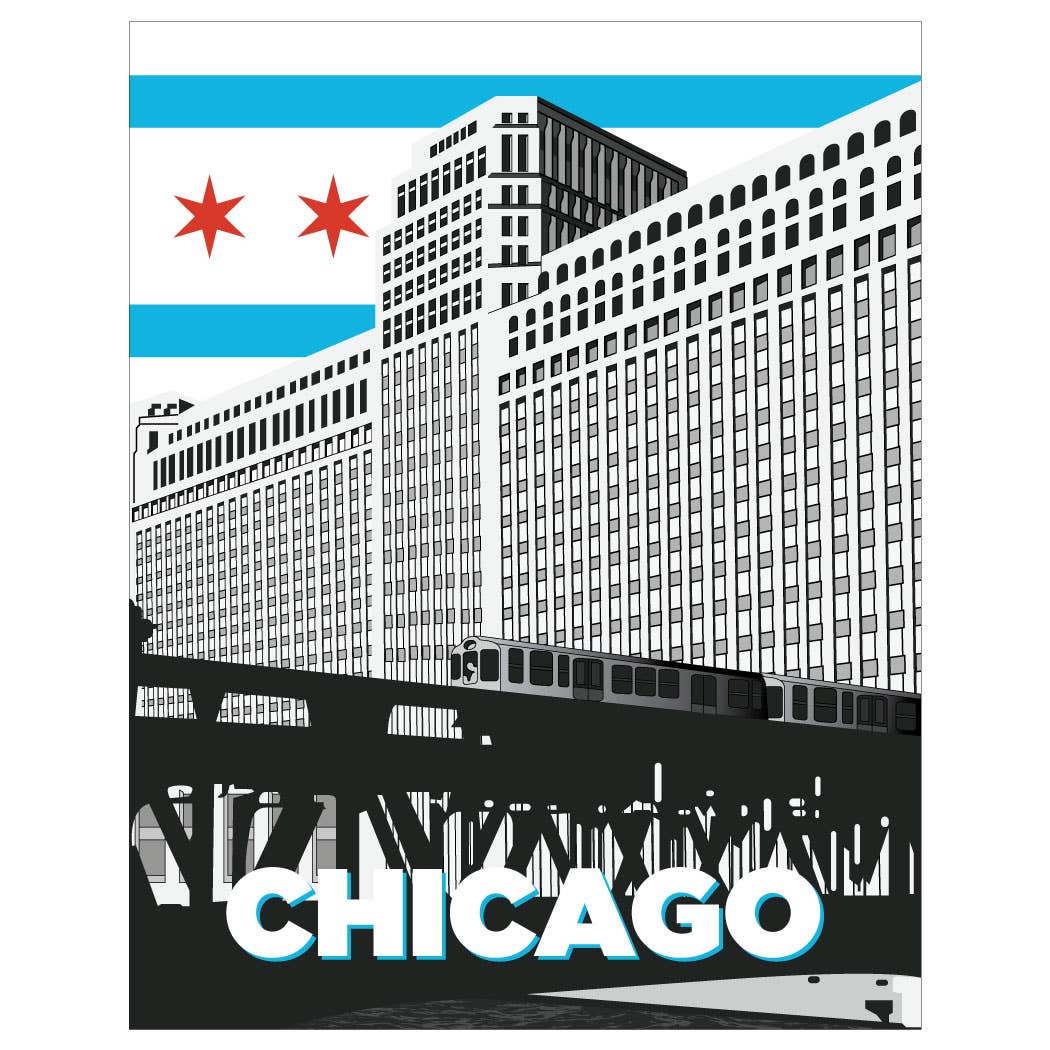 Fridgedoor - Vendita all'ingrosso Biglietti di auguri generici - Biglietto d'auguri Chicago Merchandise Mart & El Train, 12,7 x 17,8 cm0