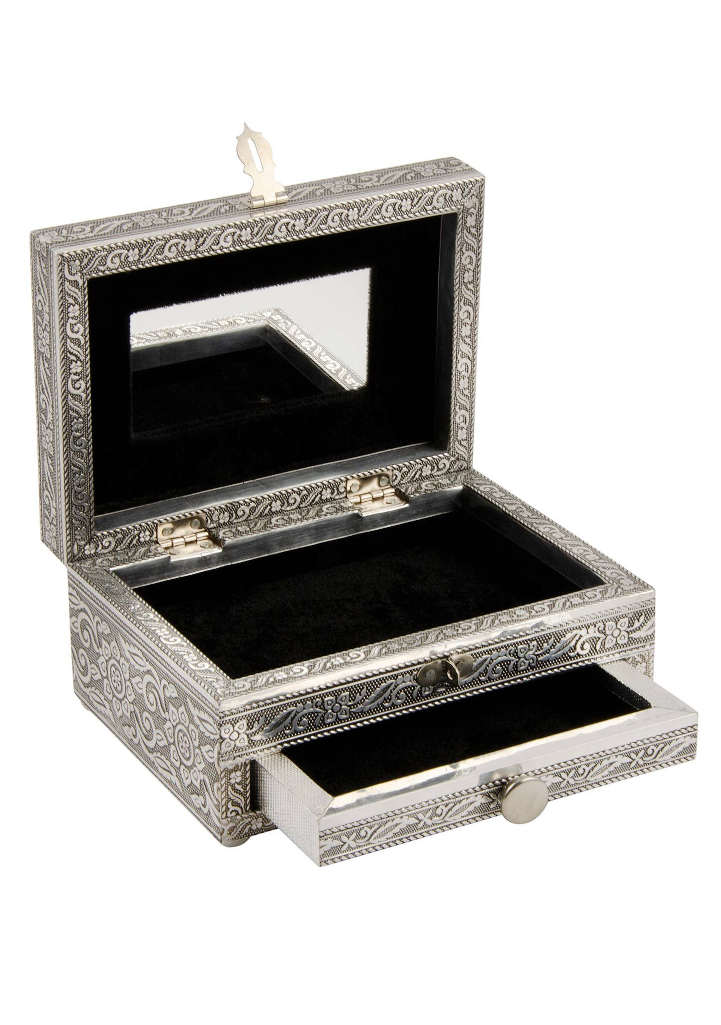 Namaste - Wholesale Jewelry Box/Organizer - Large Hamsa Silver Jewellery Box With Drawer1