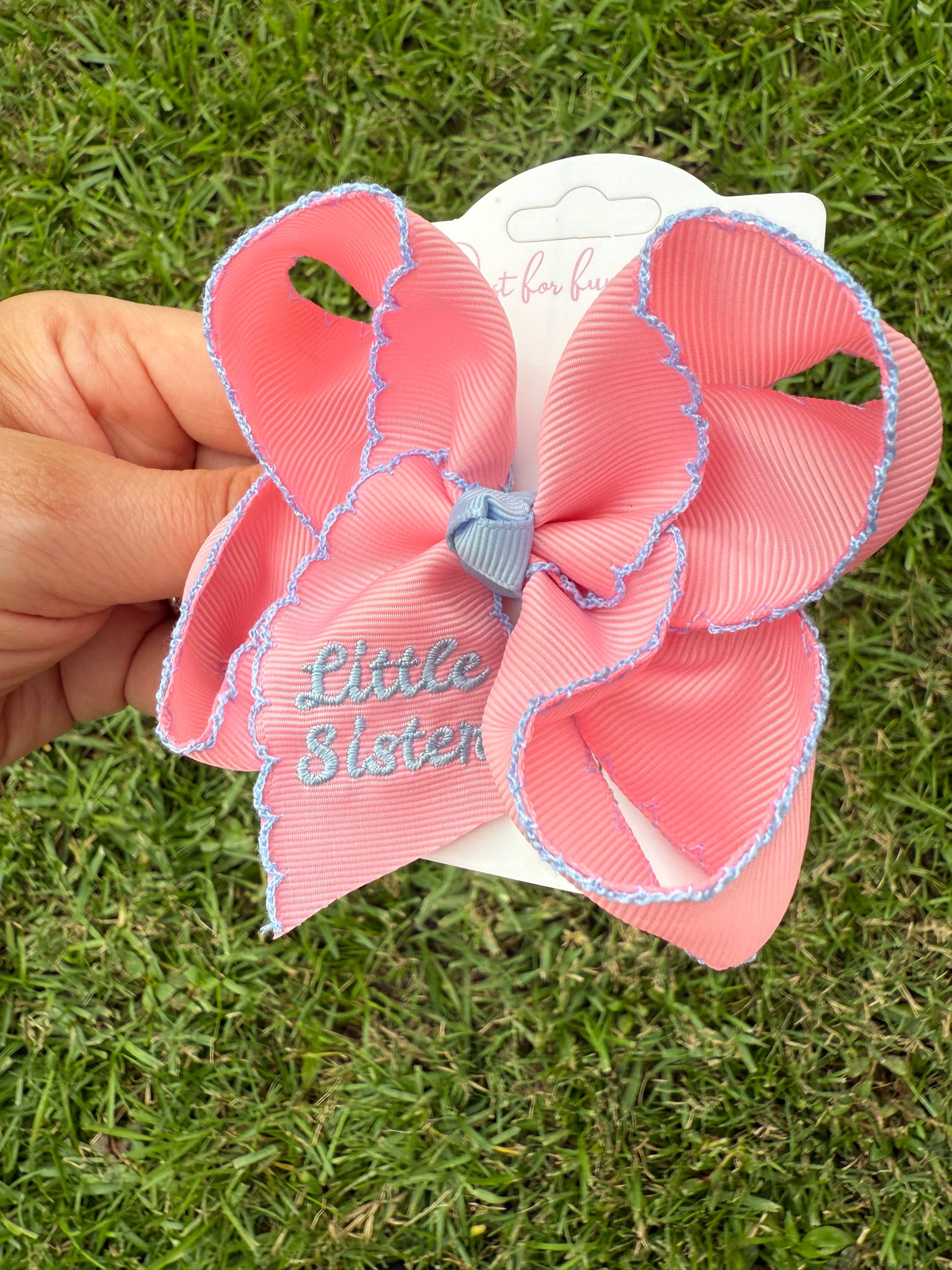 Just For Fun Threads - Wholesale Hair Bow - Kids - Little Sister Embroidered Hair Bow2