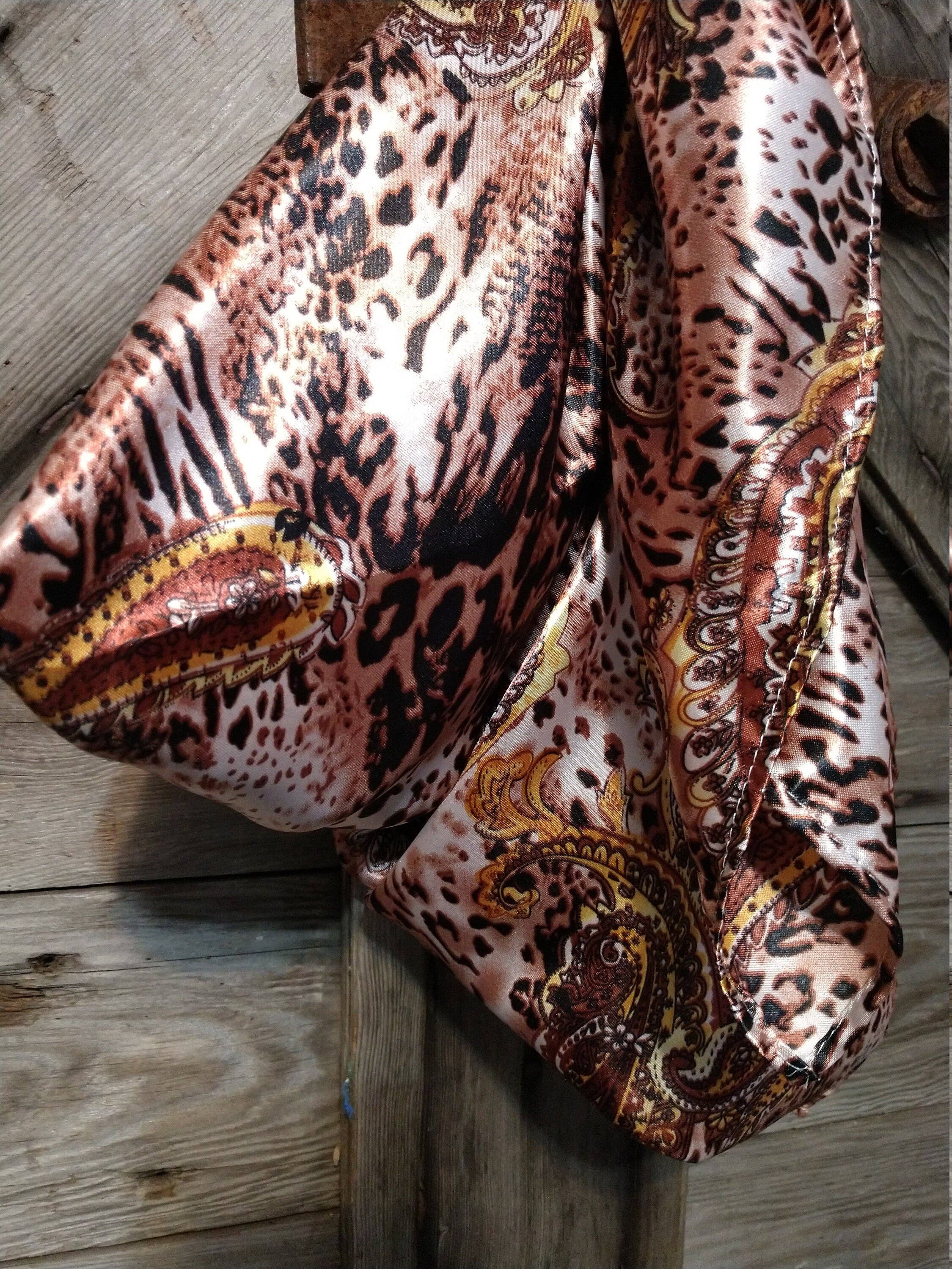 Double B Wild Rags - Wholesale Scarf - Women's - Wild Rag ANIMAL 608 Brown Paisley Cheetah Cowboy Western Neck Scarf Bandanna by Double B Wild Rags3